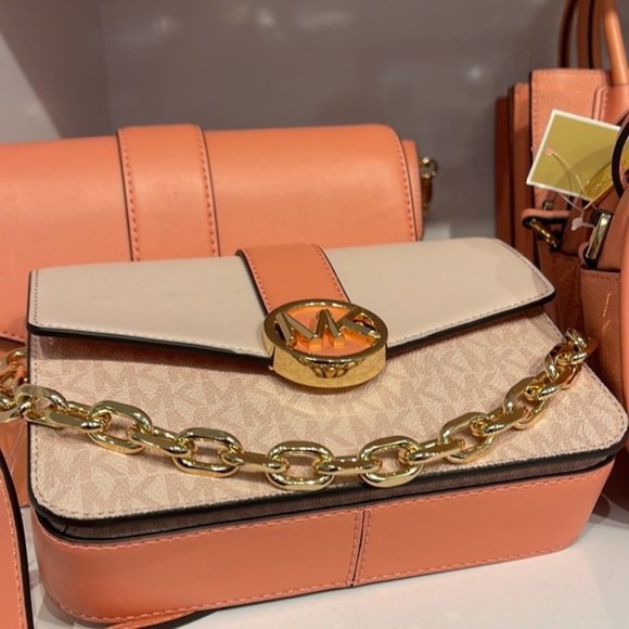 Michael Kors Carmen Small Monogram Flap Crossbody Sherbert Color - Picture 9 of 16